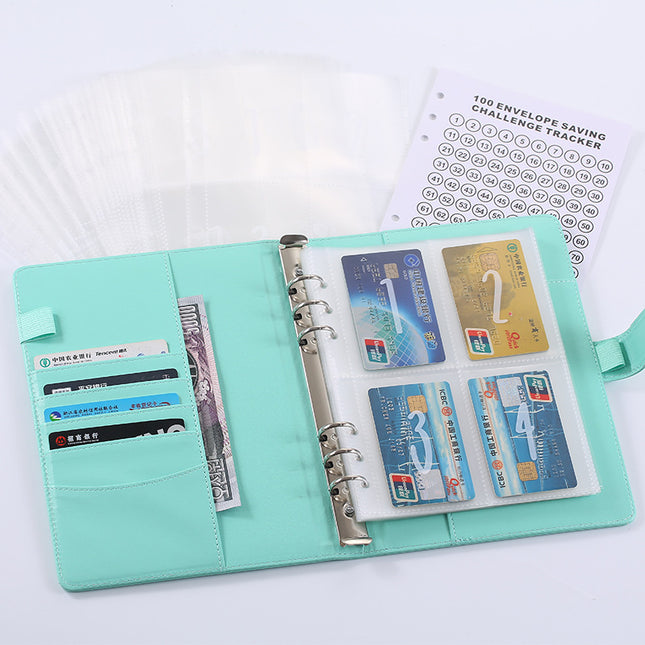 100 Envelope Savings Challenge Binder A5 Budget Planner Book PU Leather Cash Stuffing Money Organiser with