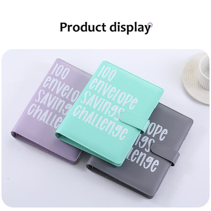 100 Envelope Savings Challenge Binder A5 Budget Planner Book PU Leather Cash Stuffing Money Organiser with Magnetic Closure & Tracker (Blue)