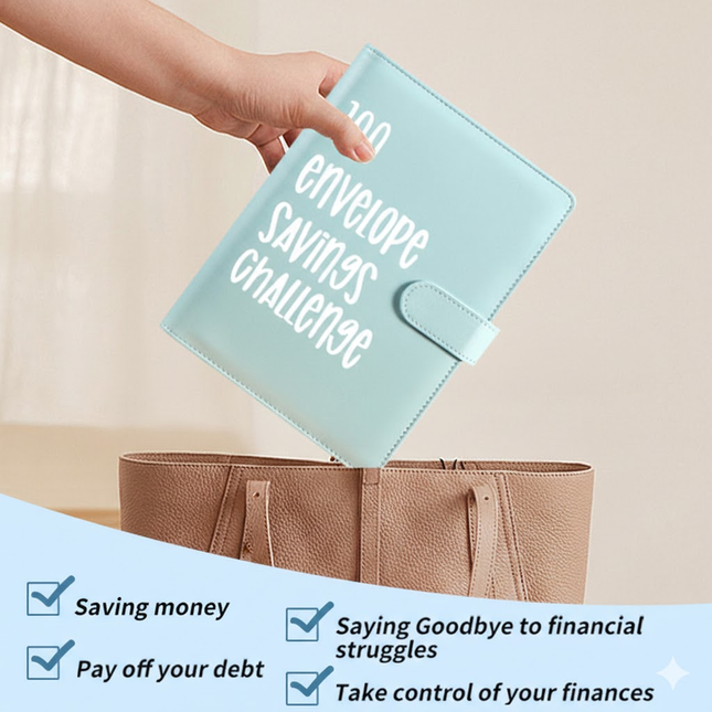 100 Envelope Savings Challenge Binder A5 Budget Planner Book PU Leather Cash Stuffing Money Organiser with – product detail