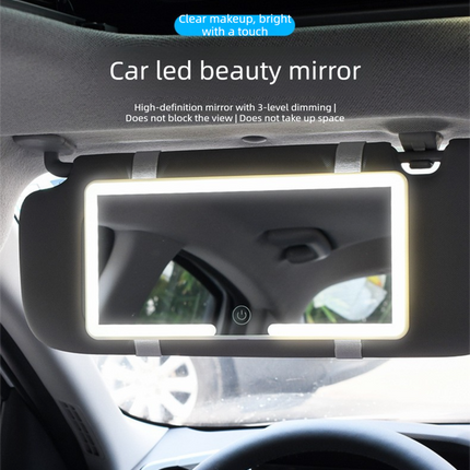 Car Visor Vanity Mirror with LED Lights Rechargeable Ultra-Thin Sun Visor Makeup Mirror 3 Light Modes Touch Control (Black)