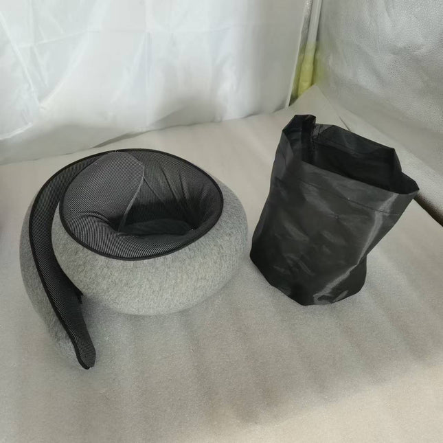 Memory Foam Travel Neck Pillow 360 Support Adjustable Snail Shape Chin Rest for Long Haul Flights Car &
