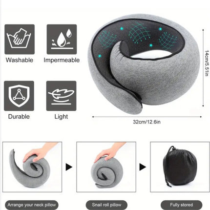 Memory Foam Travel Neck Pillow 360 Support Adjustable Snail Shape Chin Rest for Long Haul Flights Car & – product features