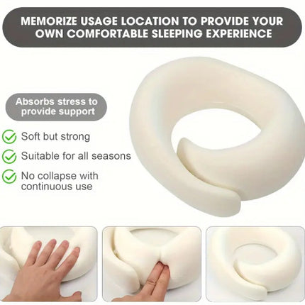 Memory Foam Travel Neck Pillow 360 Support Adjustable Snail Shape Chin Rest for Long Haul Flights Car & Office Portable with Storage Bag (Navy Blue)