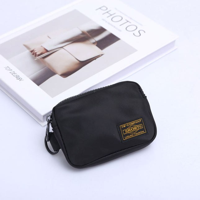 Small Nylon Coin Purse Zip Wallet Waterproof Mini Pouch Key Card Holder Lightweight EDC Organizer Black
