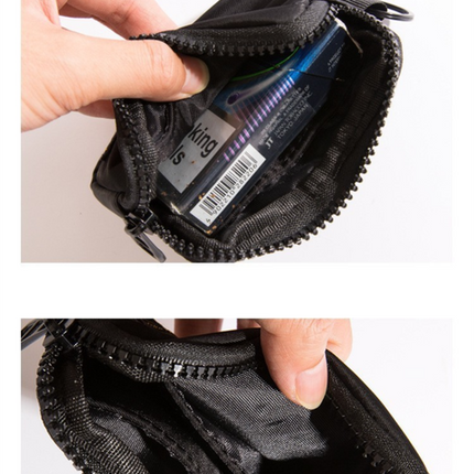 Small Nylon Coin Purse Zip Wallet Waterproof Mini Pouch Key Card Holder Lightweight EDC Organizer Black (12x9cm)
