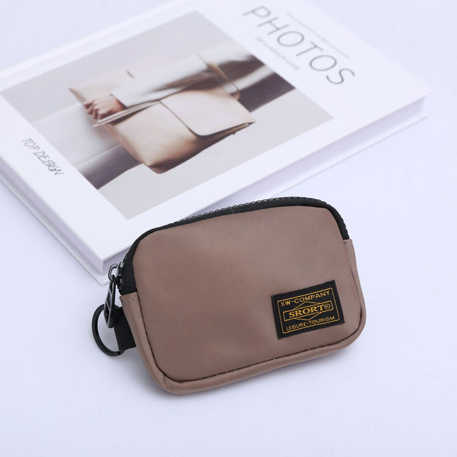 Small Nylon Coin Purse Zip Wallet Waterproof Mini Pouch Key Card Holder Lightweight EDC Organizer Khaki
