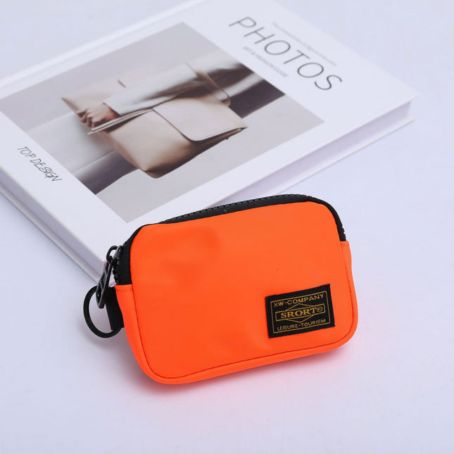 Small Nylon Coin Purse Zip Wallet Waterproof Mini Pouch Key Card Holder Lightweight EDC Organizer Orange