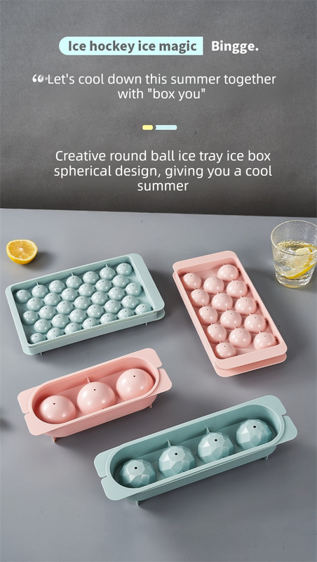 2 PCS Round Ice Cube Trays with Lids 33 Cavity Sphere Ice Ball Maker Mould Stackable Hard Plastic Easy – product detail