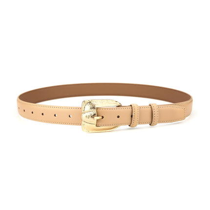 Womens Genuine Leather Belt Retro Gold Buckle Waist Belt for Jeans Dress Coat Fashion Split Cowhide Strap Khaki 105cm