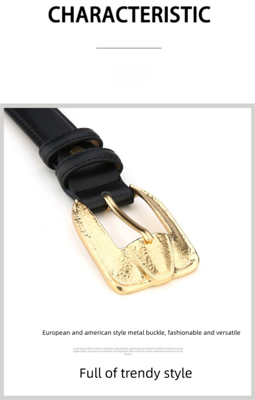 Womens Genuine Leather Belt Retro Gold Buckle Waist Belt for Jeans Dress Coat Fashion Split Cowhide Strap – product detail