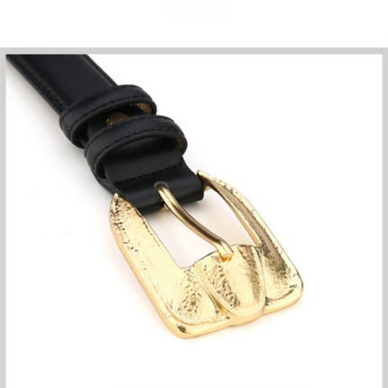 Womens Genuine Leather Belt Retro Gold Buckle Waist Belt for Jeans Dress Coat Fashion Split Cowhide Strap Caramel Color 105cm