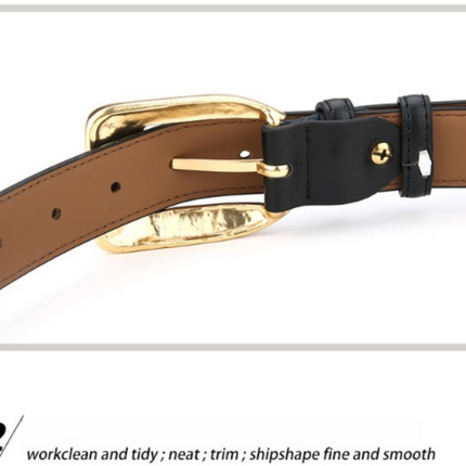 Womens Genuine Leather Belt Retro Gold Buckle Waist Belt for Jeans Dress Coat Fashion Split Cowhide Strap Caramel Color 105cm