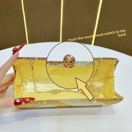 Luxury Gold Crystal Evening Clutch Bag Gradient Rhinestone Hard Case Purse with Detachable Chain for Wedding Prom Cocktail Party Fits Smartphone