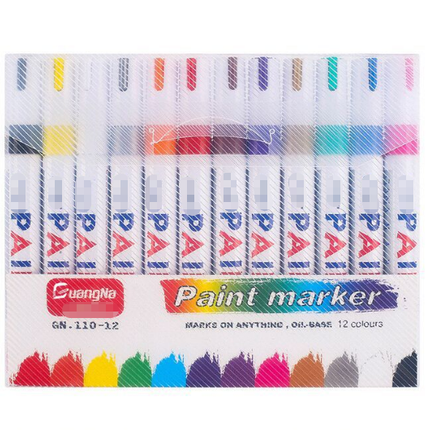 12 Colour Oil Based Paint Marker Pens Set 3.0mm Medium Tip Waterproof Permanent Ink for Rock Painting Metal Glass Rubber Tyres Wood DIY Art