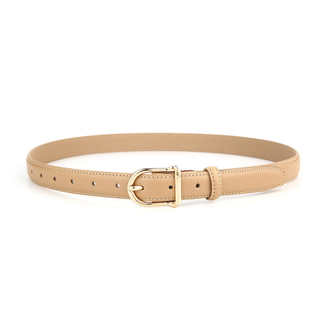Women's Genuine Leather Thin Belt 2.3cm Width Minimalist Gold D-Shaped Buckle Casual Waist Strap for Jeans