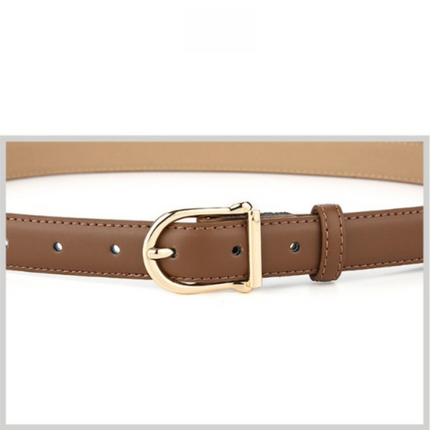 Women's Genuine Leather Thin Belt 2.3cm Width Minimalist Gold D-Shaped Buckle Casual Waist Strap for Jeans Dresses Khaki 105cm
