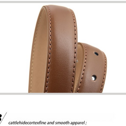 Women's Genuine Leather Thin Belt 2.3cm Width Minimalist Gold D-Shaped Buckle Casual Waist Strap for Jeans Dresses Khaki 105cm