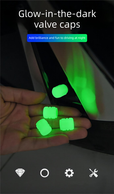 2 Packs of 4 Green Luminous Tyre Valve Caps Glow in The Dark Universal Wheel Air Dust Covers for Cars – product detail