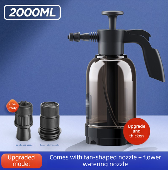 Black 2L Handheld Car Wash Foam Sprayer Pump Action Pressure Cannon with 2 Nozzles for V888-ELOSUNG44238