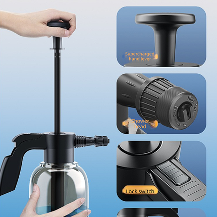 Black 2L Handheld Car Wash Foam Sprayer Pump Action Pressure Cannon with 2 Nozzles for Auto Detailing and Garden Watering Heavy Duty 55 Degree Fan Spray