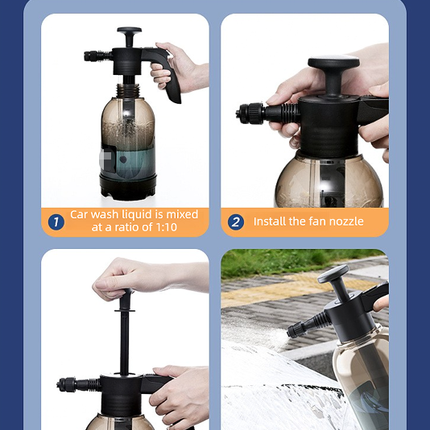 Black 2L Handheld Car Wash Foam Sprayer Pump Action Pressure Cannon with 2 Nozzles for Auto Detailing and Garden Watering Heavy Duty 55 Degree Fan Spray
