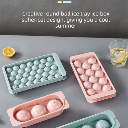 2 PCS Round Ice Cube Trays with Lids 14 Cavity Sphere Ice Ball Maker Mould Stackable Hard Plastic Easy Release for Whiskey Cocktails Pink