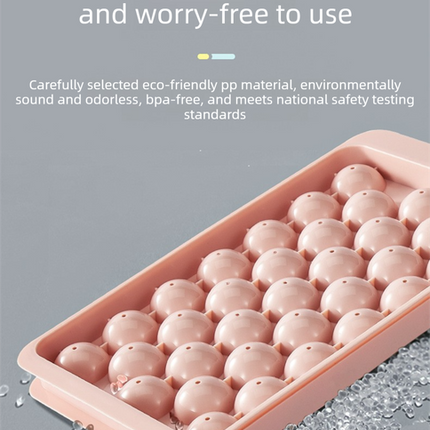 2 PCS Round Ice Cube Trays with Lids 14 Cavity Sphere Ice Ball Maker Mould Stackable Hard Plastic Easy Release for Whiskey Cocktails Pink