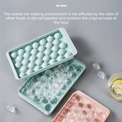 2 PCS Round Ice Cube Trays with Lids 33 Cavity Sphere Ice Ball Maker Mould Stackable Hard Plastic Easy Release for Cocktails Whiskey Pink