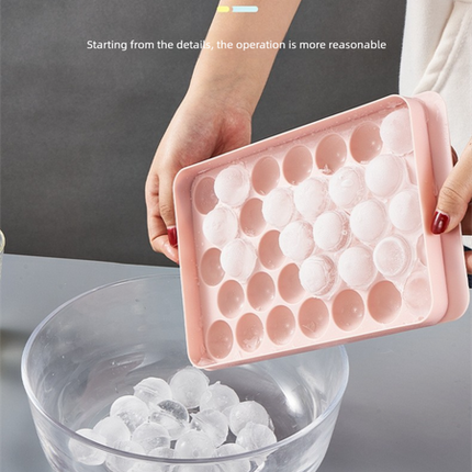 2 PCS Round Ice Cube Trays with Lids 33 Cavity Sphere Ice Ball Maker Mould Stackable Hard Plastic Easy Release for Cocktails Whiskey Pink