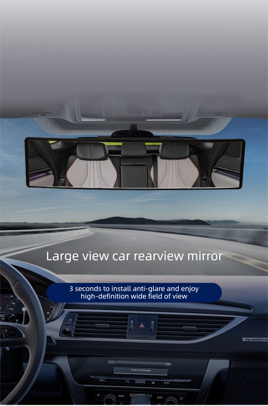 Panoramic Rear View Mirror Car Wide Angle Convex Curve Mirror Anti-Glare Universal Clip-On Interior