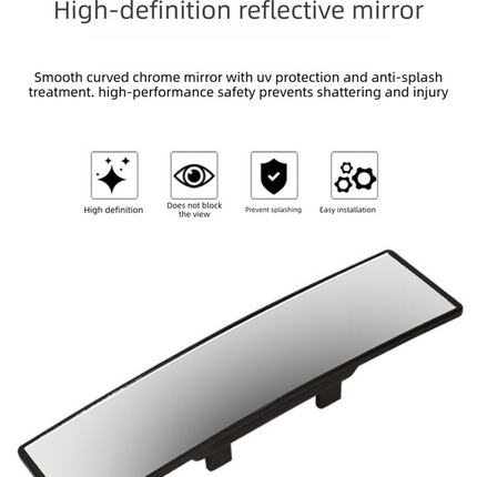 Panoramic Rear View Mirror Car Wide Angle Convex Curve Mirror Anti-Glare Universal Clip-On Interior Rearview Mirror 28.5cm Large Field of Vision