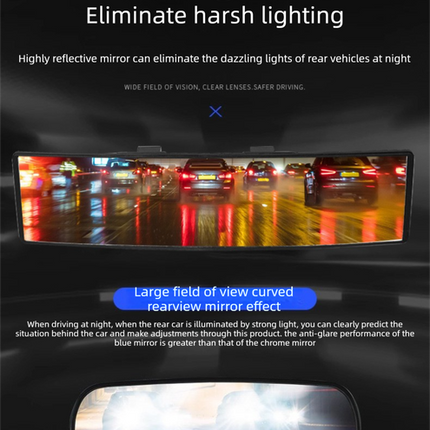 Panoramic Rear View Mirror Car Wide Angle Convex Curve Mirror Anti-Glare Universal Clip-On Interior Rearview Mirror 28.5cm Large Field of Vision