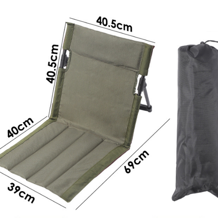 Portable Folding Ground Chair with Back Support Lightweight 500g Padded Stadium Seat Beach Mat for Camping Picnics Festivals - Dark Green