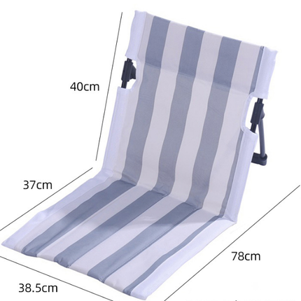 Portable Folding Beach Ground Chair with Back Support Light Blue Striped Lightweight Padded Mat for Camping Picnics Festivals - Standard Model
