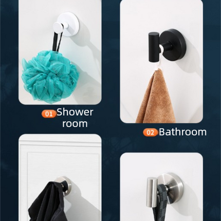 Matte Black T-Bar Suction Cup Hook Stainless Steel Vacuum Wall Hanger No Drill Robe Towel Holder for Bathroom Kitchen - Heavy Duty