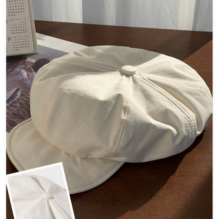 Women's Black Newsboy Cap UPF50+ Sun Protection Cotton Blend Octagonal Beret Hat - Adjustable Breathable Baker Boy Style with Cute Button Detail