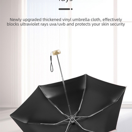Compact Mini Pocket Umbrella UPF50+ Sun Protection Lightweight Travel Parasol - Windproof 5-Fold Rain Shade with Flat Gold Handle (Pink)