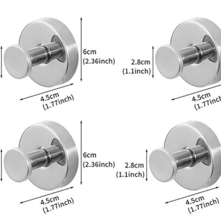 4-Pack Polished Stainless Steel Suction Cup Hooks - Heavy Duty Mirror Chrome Finish No-Drill Wall Hangers for Bathroom, Shower & Glass Doors (Waterproof)
