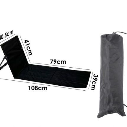 Portable Outdoor Folding Ground Chair with Back Support (Extra Long Black) - Lightweight Padded Beach Mat & Picnic Seat for Camping, Festivals & Parks