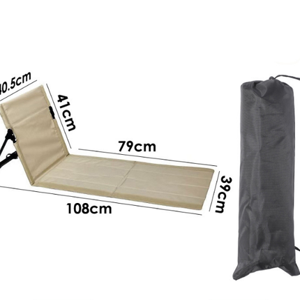 Portable Outdoor Folding Ground Chair with Back Support (Extra Long Khaki) - Lightweight Padded Beach Mat & Picnic Seat for Camping, Festivals & Parks