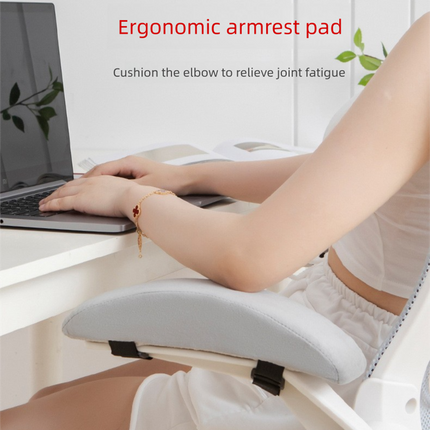 A Pair of Ergonomic Memory Foam Chair Armrest Pads (Curved PLUS) - Plush Velvet Elbow Support Cushions for Office & Gaming Chairs (Grey)