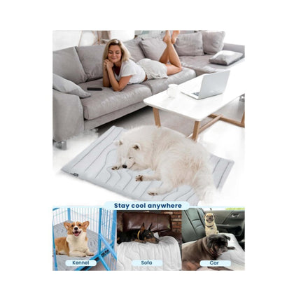 Pet Cooling Mat Self Cooling Pad for Dogs Cats Dual Sided Summer Sleeping Bed Blue Large (122x71cm)