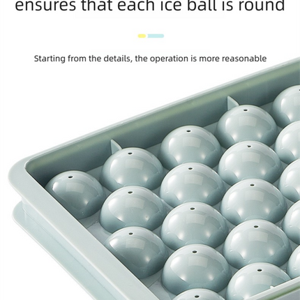 2 PCS Round Ice Cube Trays with Lids 14 Cavity Sphere Ice Ball Maker Mould Stackable Hard Plastic Easy Release for Whiskey Cocktails White