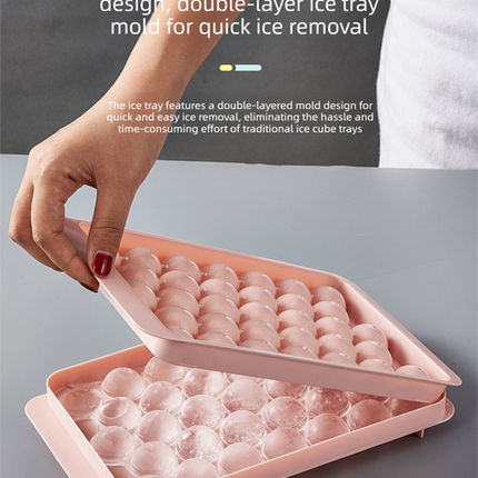 2 PCS Round Ice Cube Trays with Lids 14 Cavity Sphere Ice Ball Maker Mould Stackable Hard Plastic Easy Release for Whiskey Cocktails White