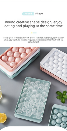 2 PCS Round Ice Cube Trays with Lids 14 Cavity Sphere Ice Ball Maker Mould Stackable Hard Plastic Easy Release for Whiskey Cocktails White