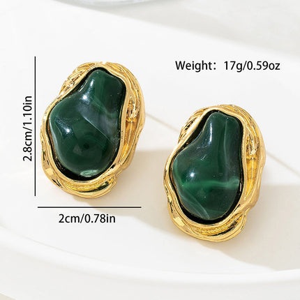 A Pair of Vintage Baroque Statement Earrings - Chunky Gold Tone Irregular Studs with Pink Faux Stone - Stainless Steel Pin Fashion Jewellery for Women