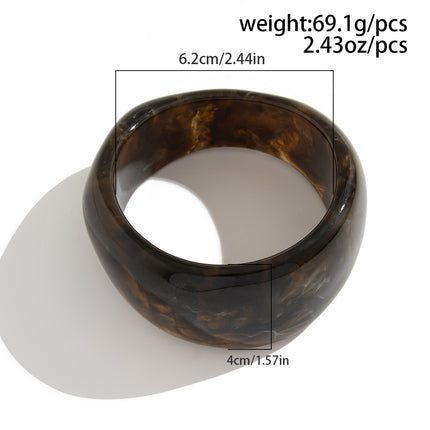 Chunky Resin Bangle Bracelet - Irregular Geometric Square Cuff - Yellow Tortoiseshell Tone Wide Wristwear for Women
