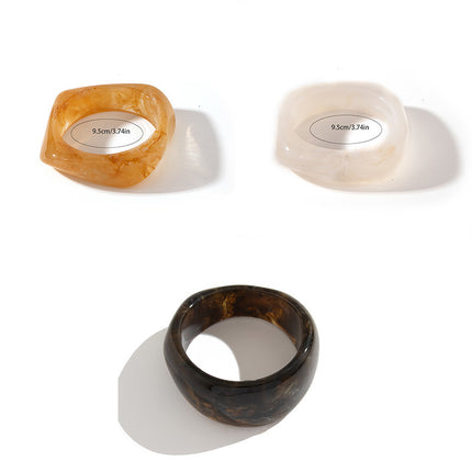 Chunky Resin Bangle Bracelet - Irregular Geometric Square Cuff - Yellow Tortoiseshell Tone Wide Wristwear for Women