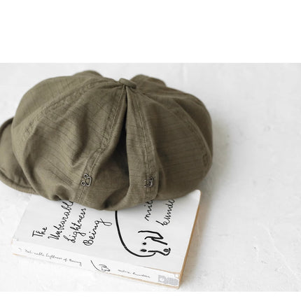 Oversized Slouchy Newsboy Cap - Vintage Japanese Style Baker Boy Hat - Soft Textured Fabric - Beige (Adjustable 54-60cm)