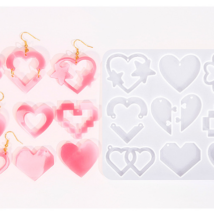 2 Pieces Mother's Day DIY Heart Earring Silicone Molds Set Heart Shaped Pendant Resin Casting Tools for Jewellery Making and Crafts